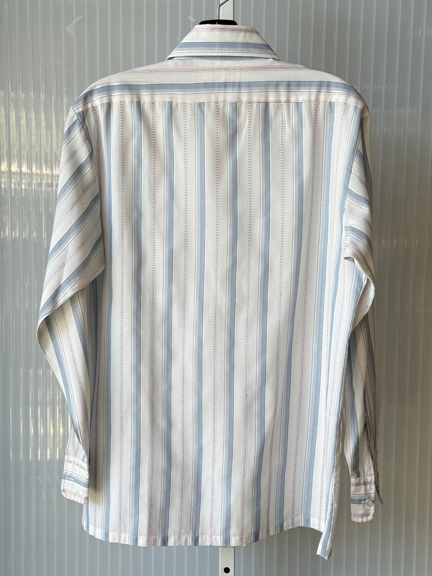 1970s Blue Striped Point Collar Button Up Shirt