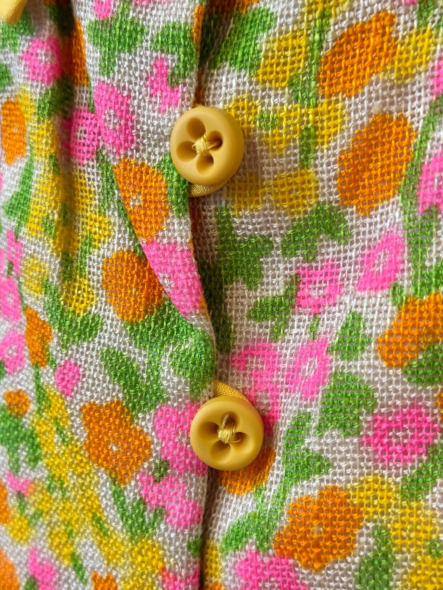 1960s Yellow Dress & Jacket Set w/ Multicolor Floral Pattern