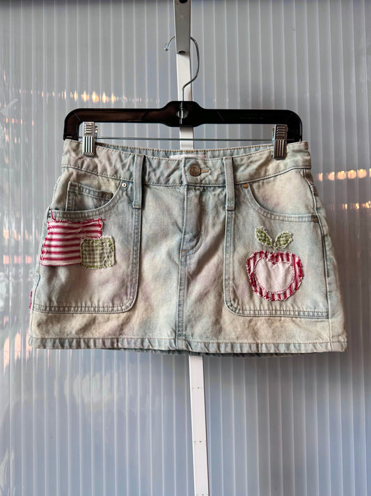 2010s Childrens Denim Skirt with Patchwork Apple