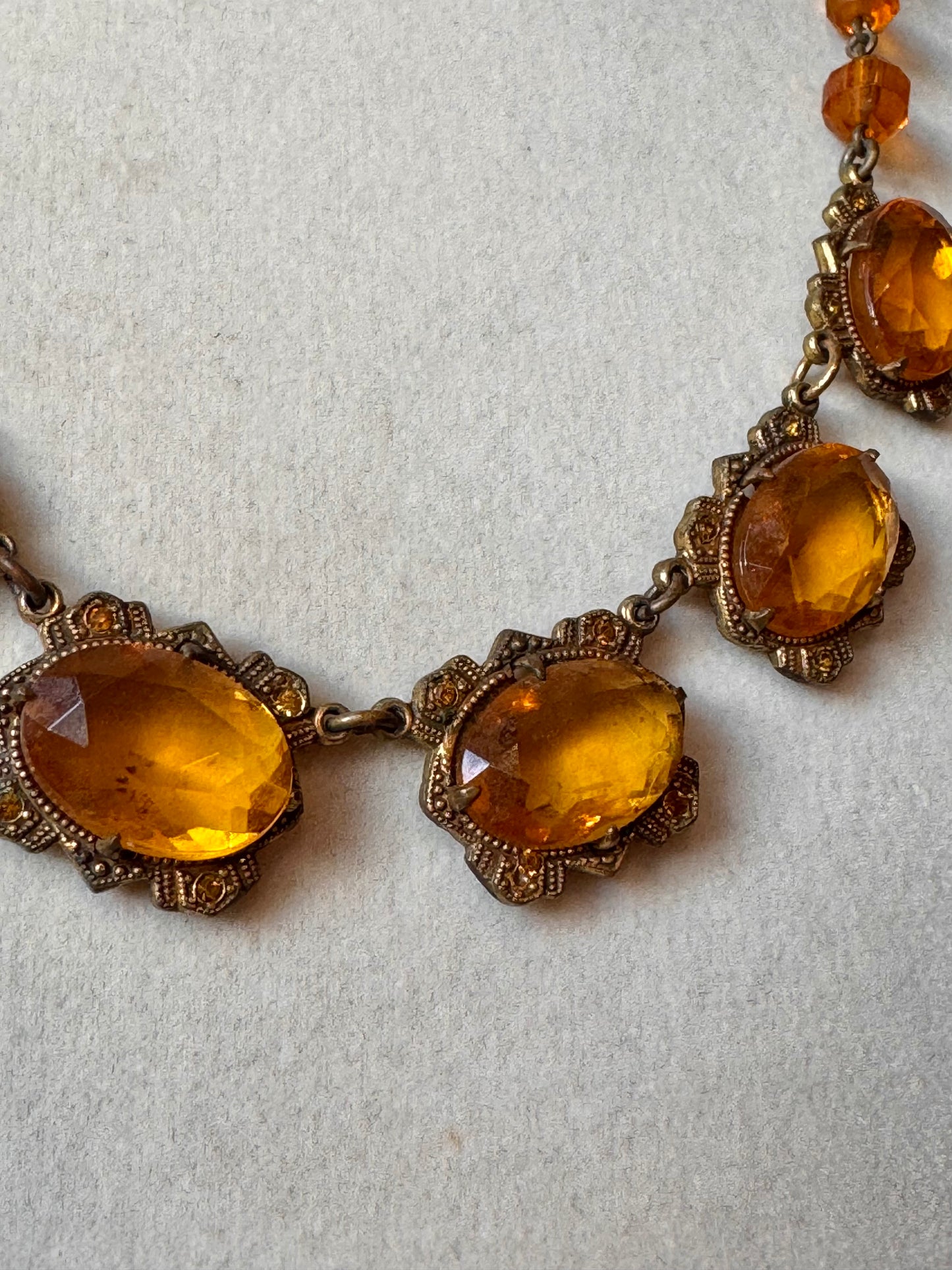 1930s Golden Orange Cut Glass Bead Necklace
