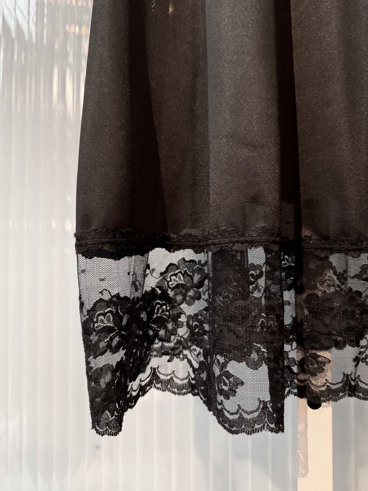 1970s Black Slip with Floral Lace Trim