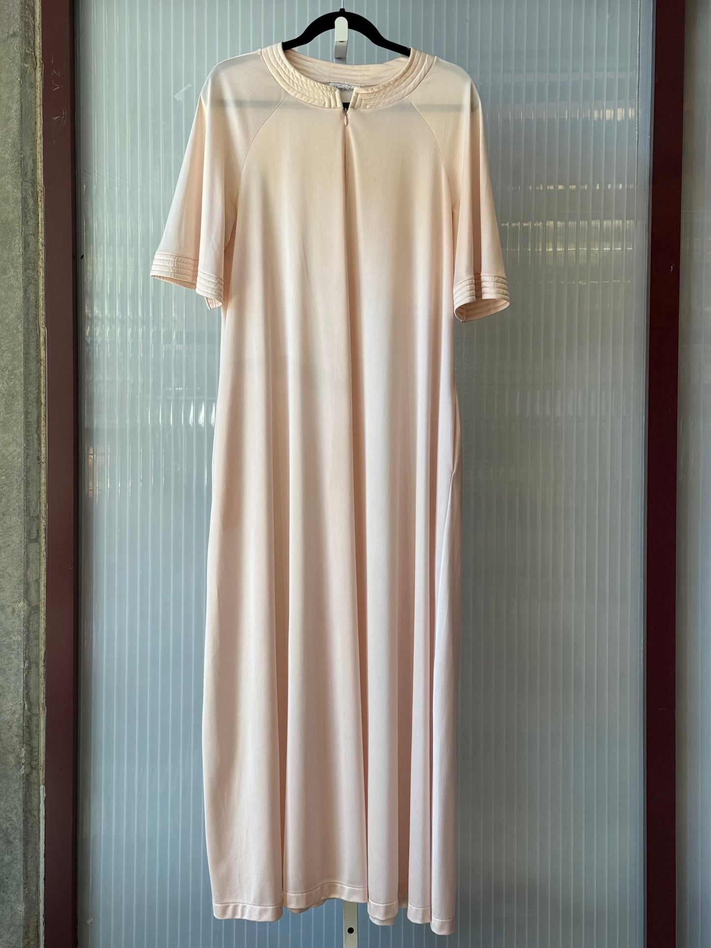 1960s Pink Nightgown w/ Quilted Collar & Cuffs