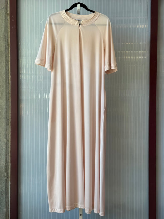 1960s Pink Nightgown w/ Quilted Collar & Cuffs