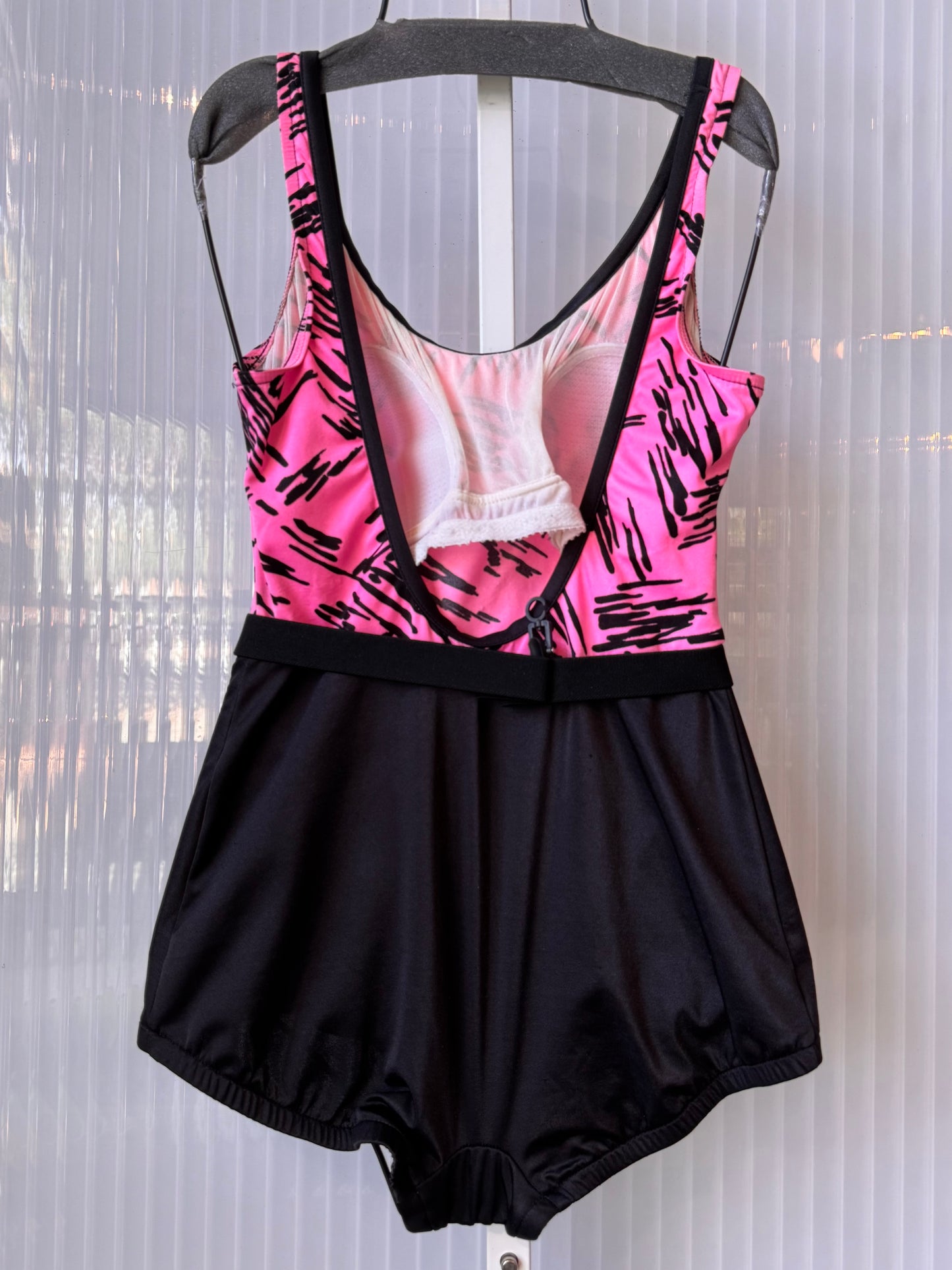 1980s Pink & Black Graphic One Piece Swimsuit
