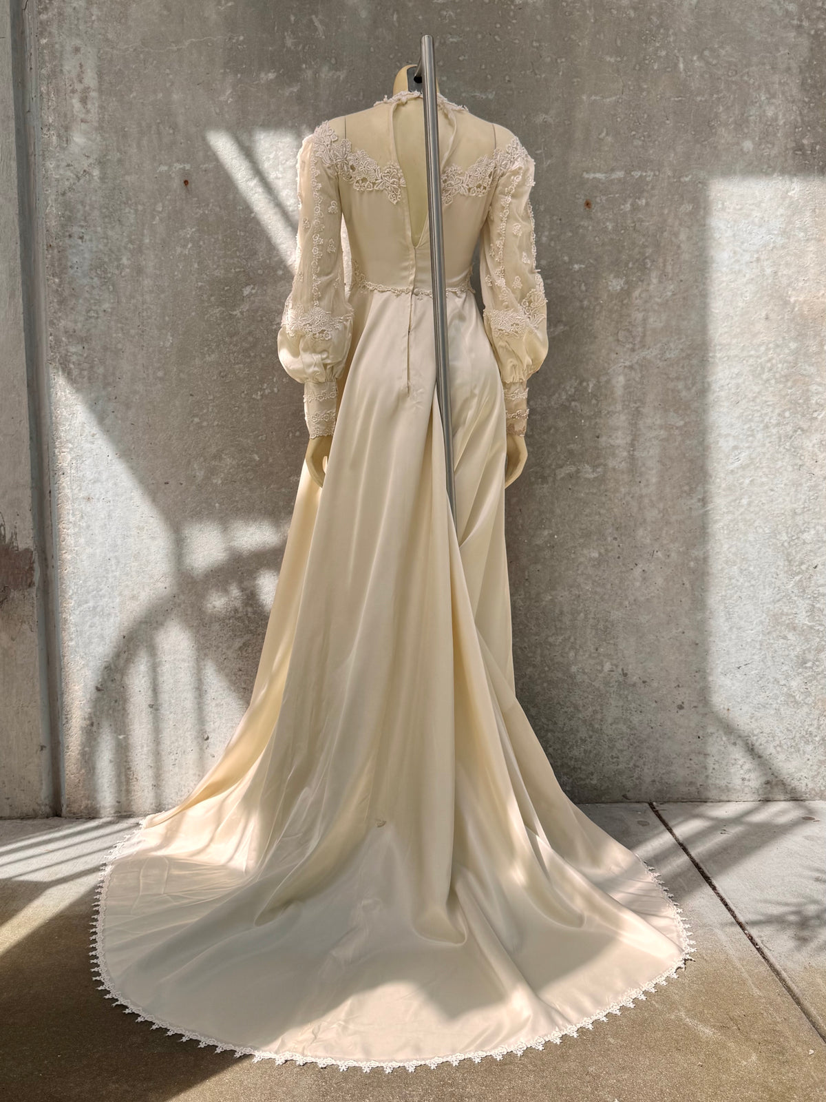 1980s does Victorian Cream Lace & Satin Wedding Dress