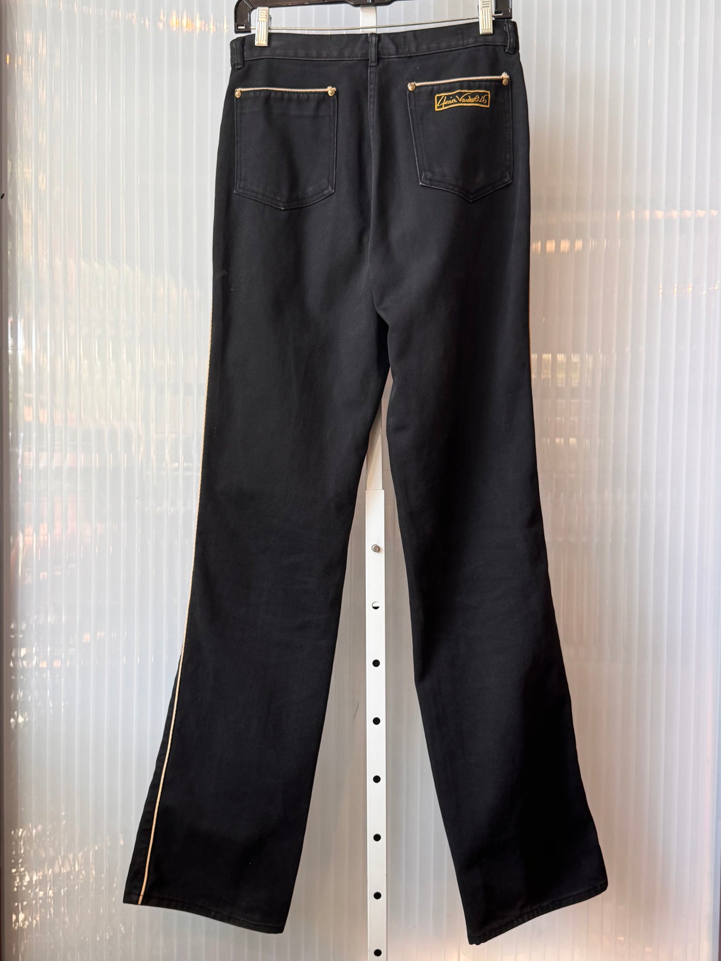 1980s Gloria Vanderbilt Black Denim Pants w/ Cream Piping