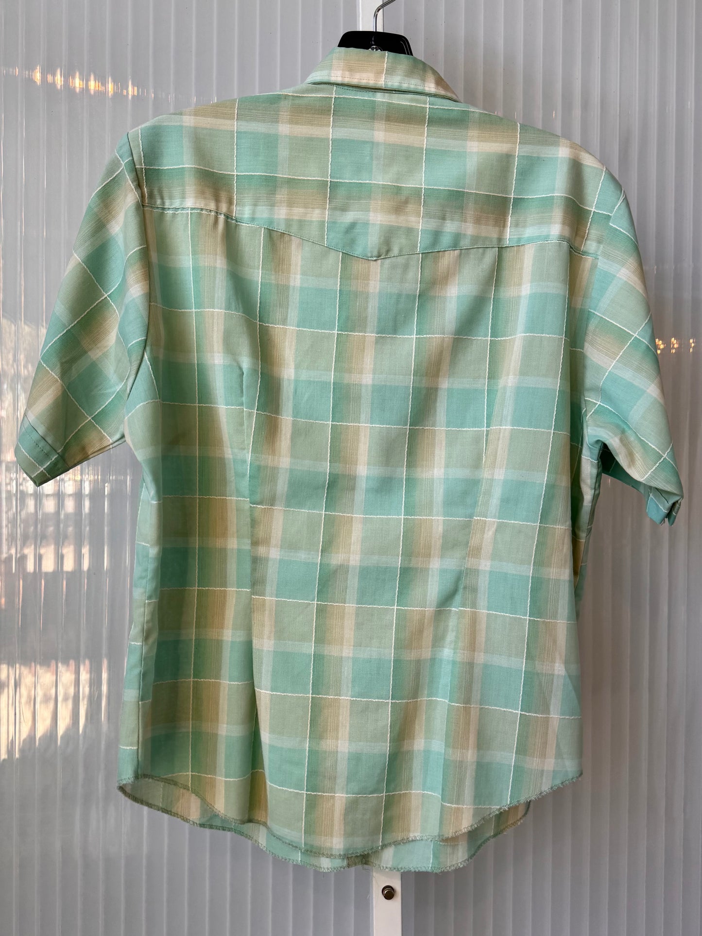 1970s Green Plaid Pearl Snap Western-Style Blouse