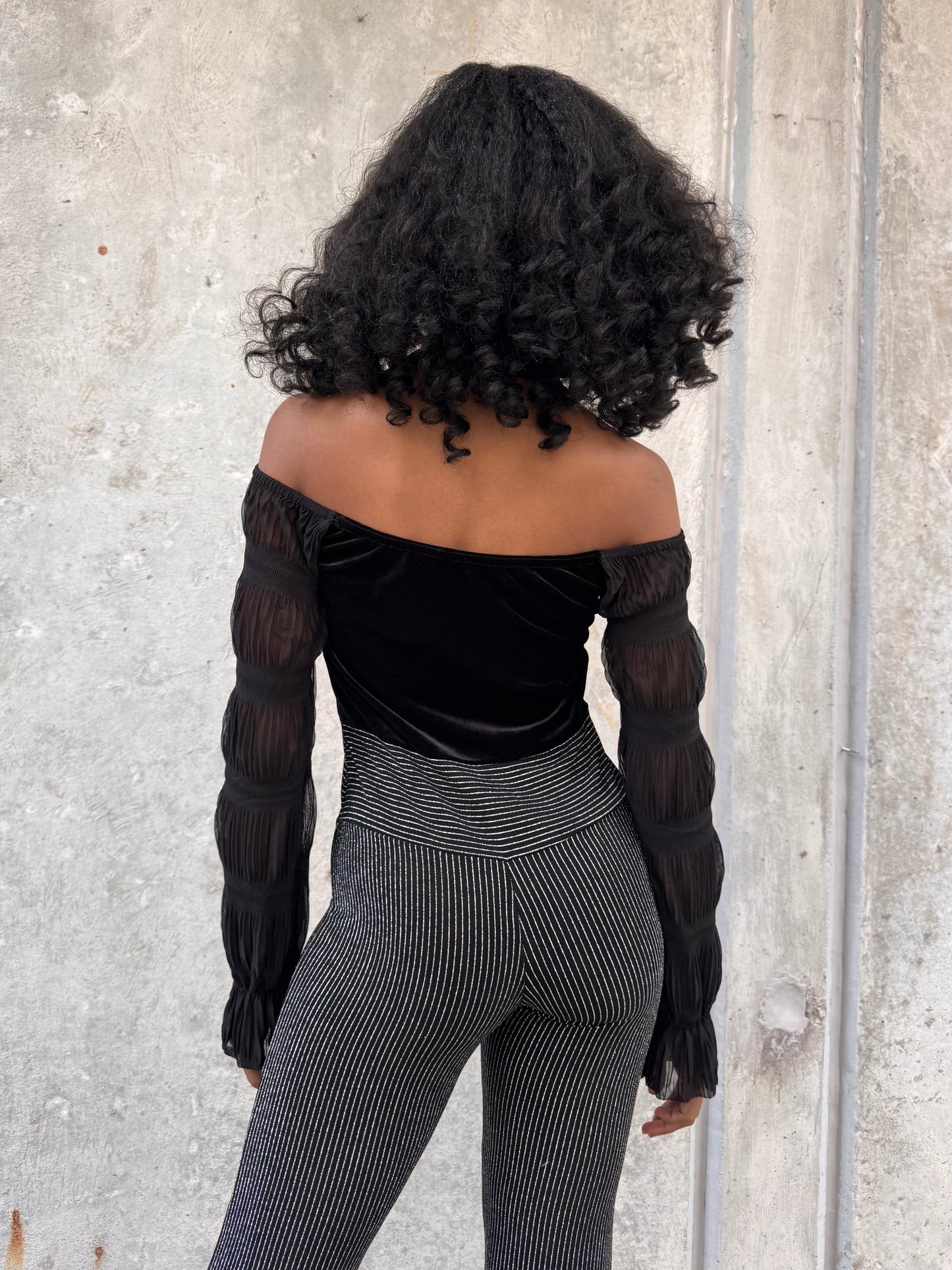 1970s Black Velvet & Silver Pinstripe Disco Jumpsuit