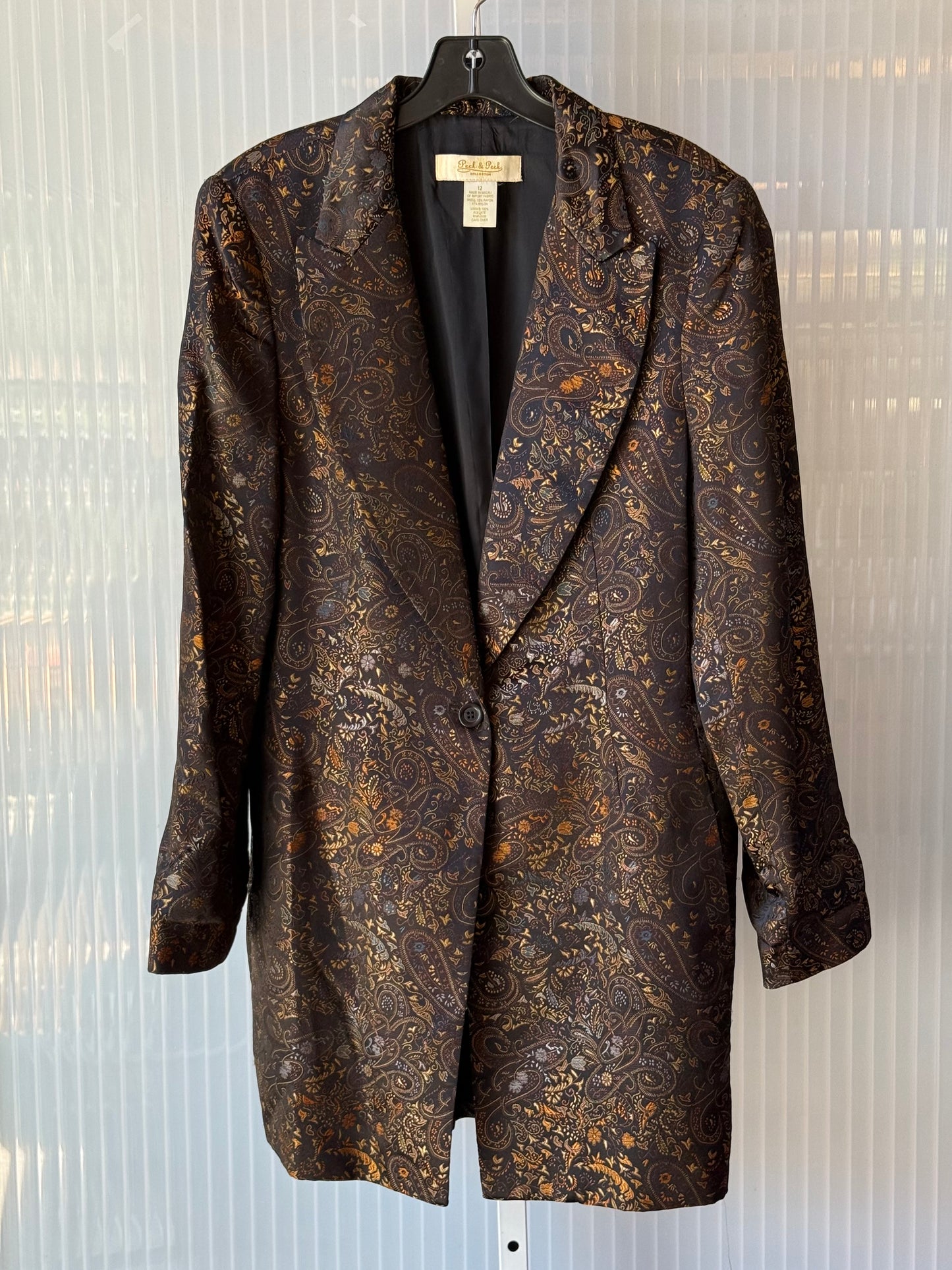 1980s Black & Brown Jacquard Paisley Print Blazer