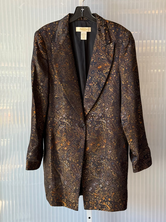 1980s Black & Brown Jacquard Paisley Print Blazer