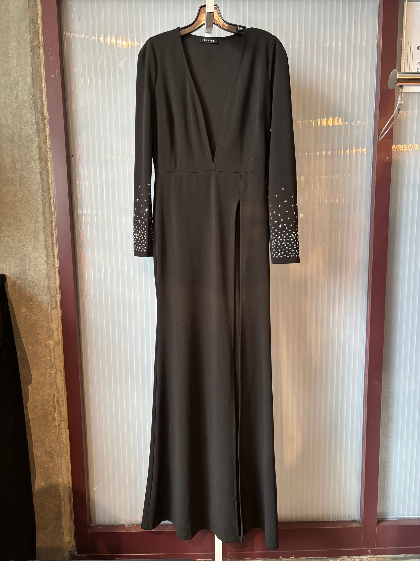 Banjul Sexy Black Slit Gown w/ Beading