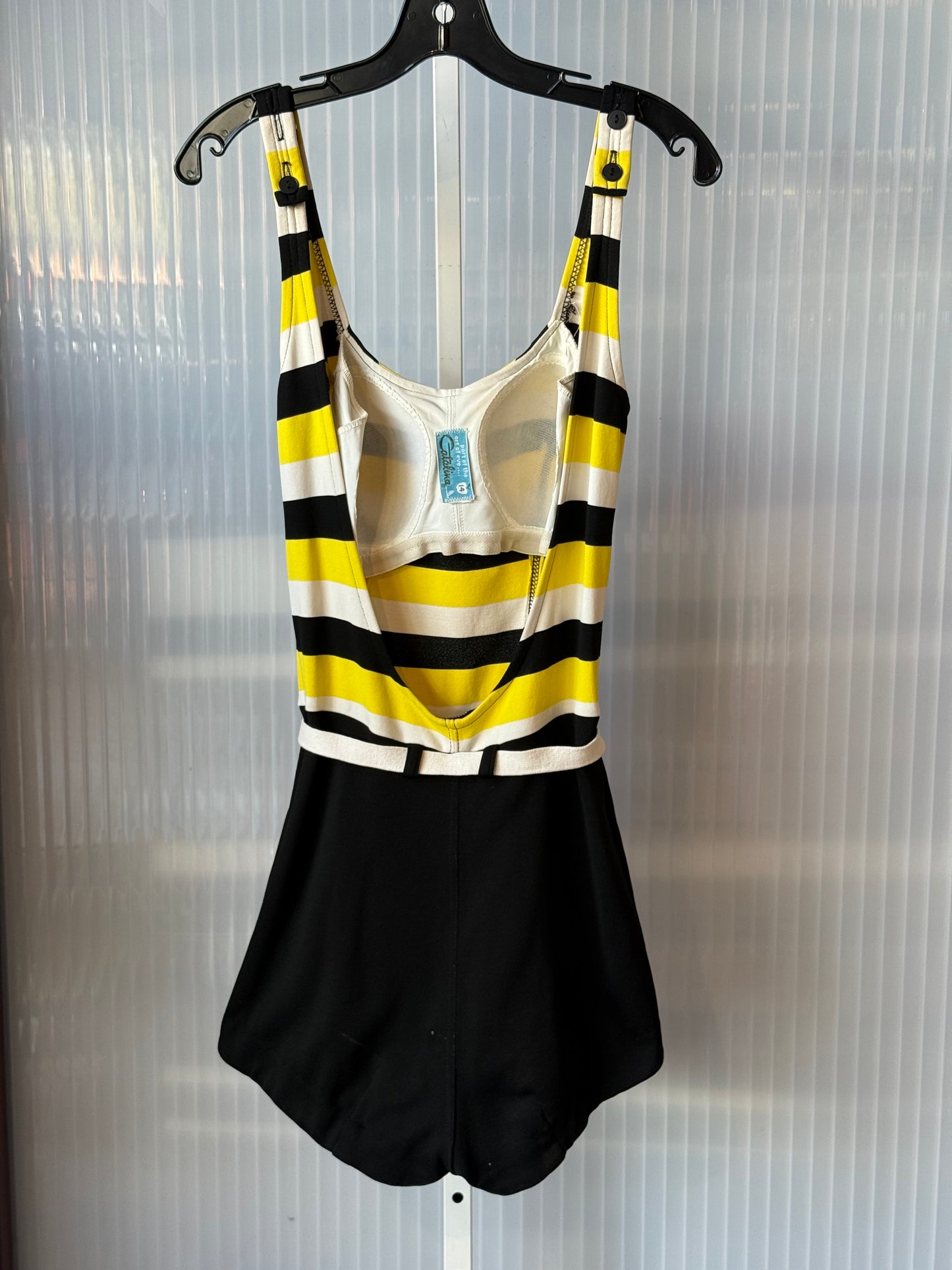 1960s Black, Yellow, & White Striped One-Piece Swimsuit