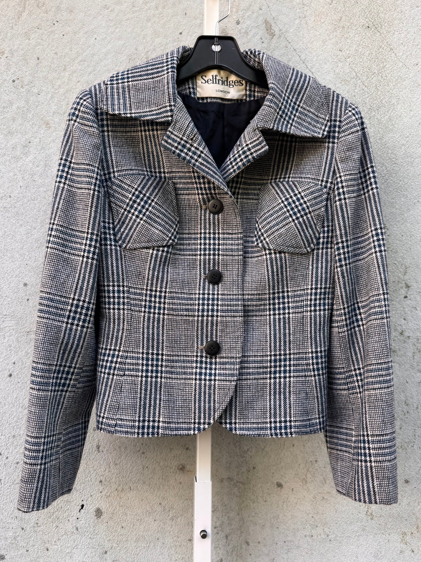 1970s Black & White Glencheck Wool Blend Jacket