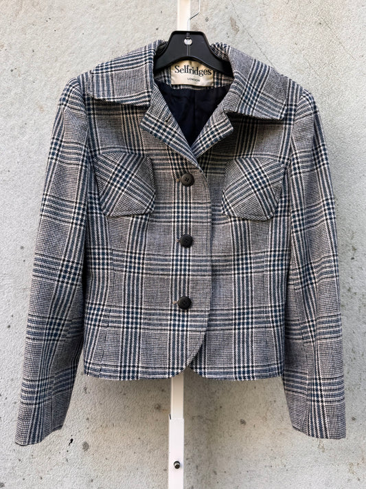 1970s Black & White Glencheck Wool Blend Jacket