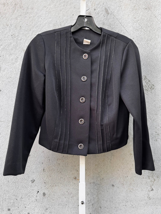 1970s Black Cropped Jacket with Contrast Button & Stitching