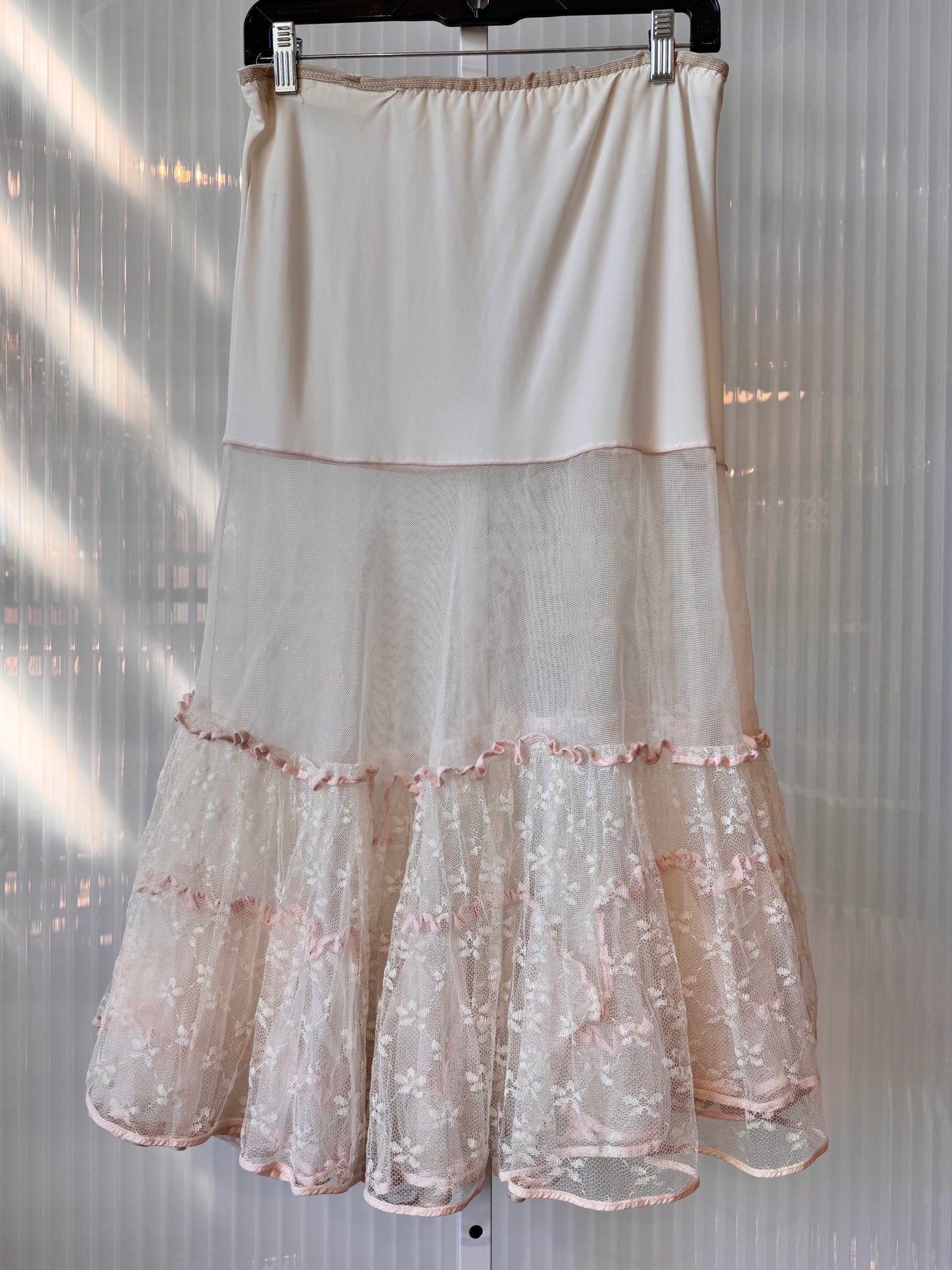 1950s White Lacey Petticoat w/ Pink Detail