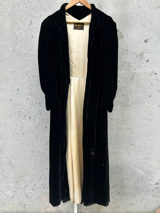 1950s Black Velvet Long Opera Coat