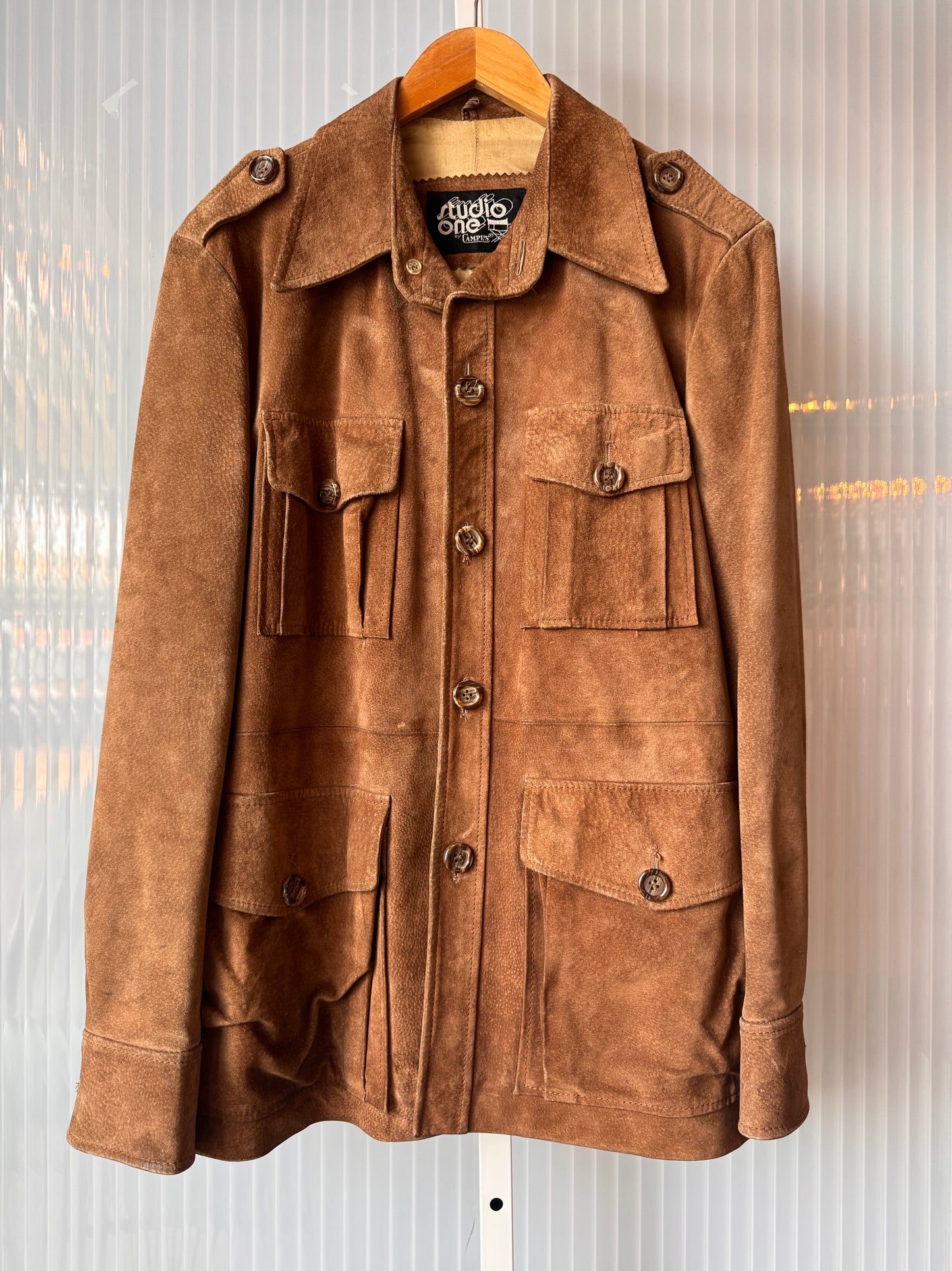 1970s Groovy Cream Suede Utility Jacket