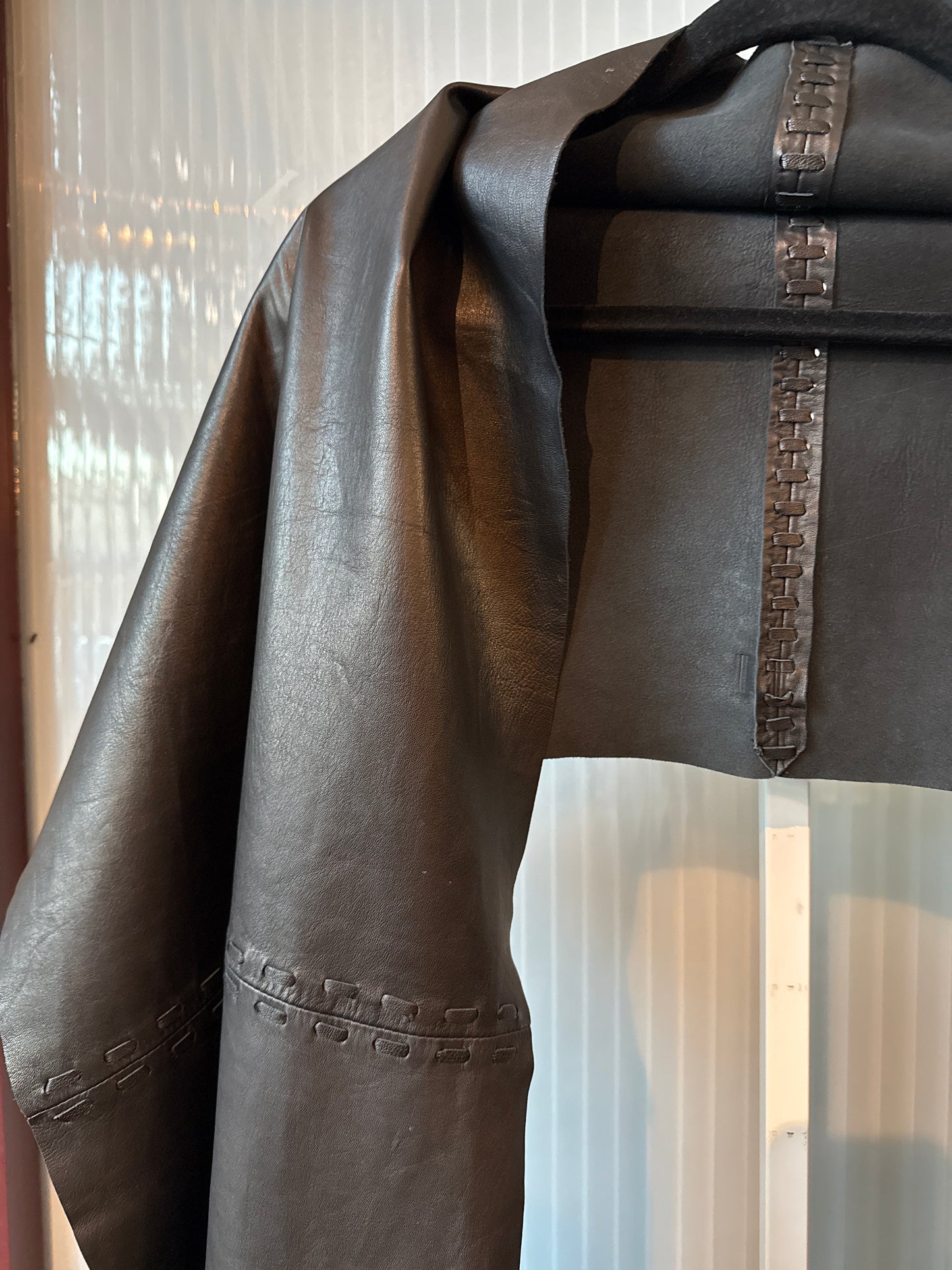 Black Italian Leather Fringe Scarf