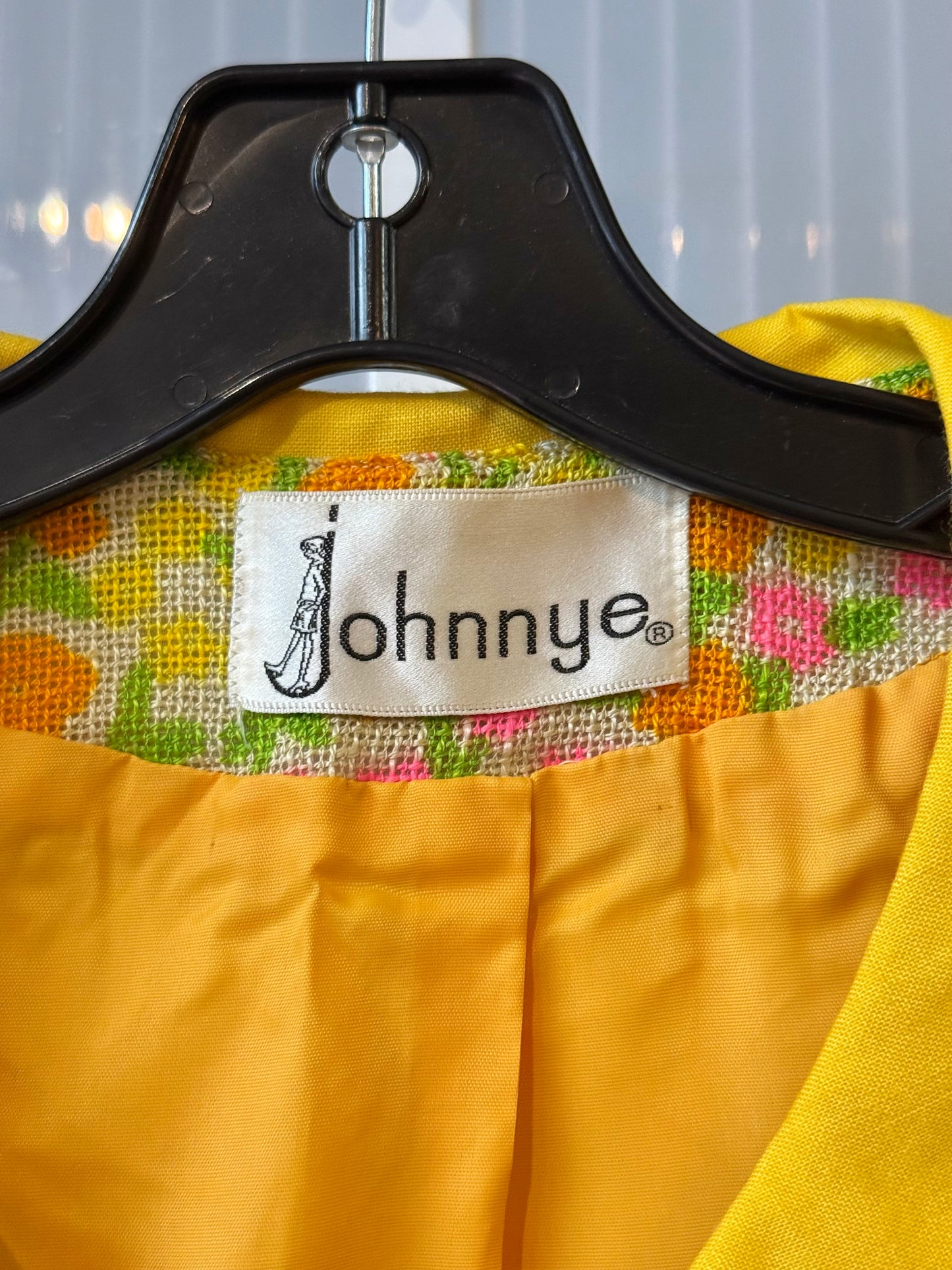 1960s Yellow Dress & Jacket Set w/ Multicolor Floral Pattern
