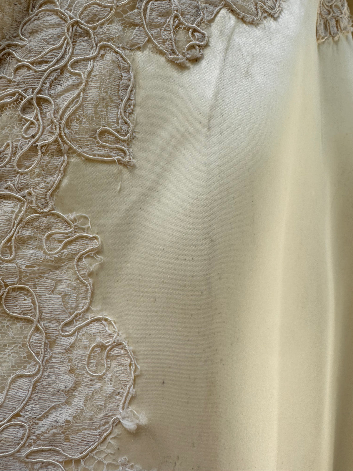 Late 1960s / Early 1970s Cream Satin & Lace Wedding Dress