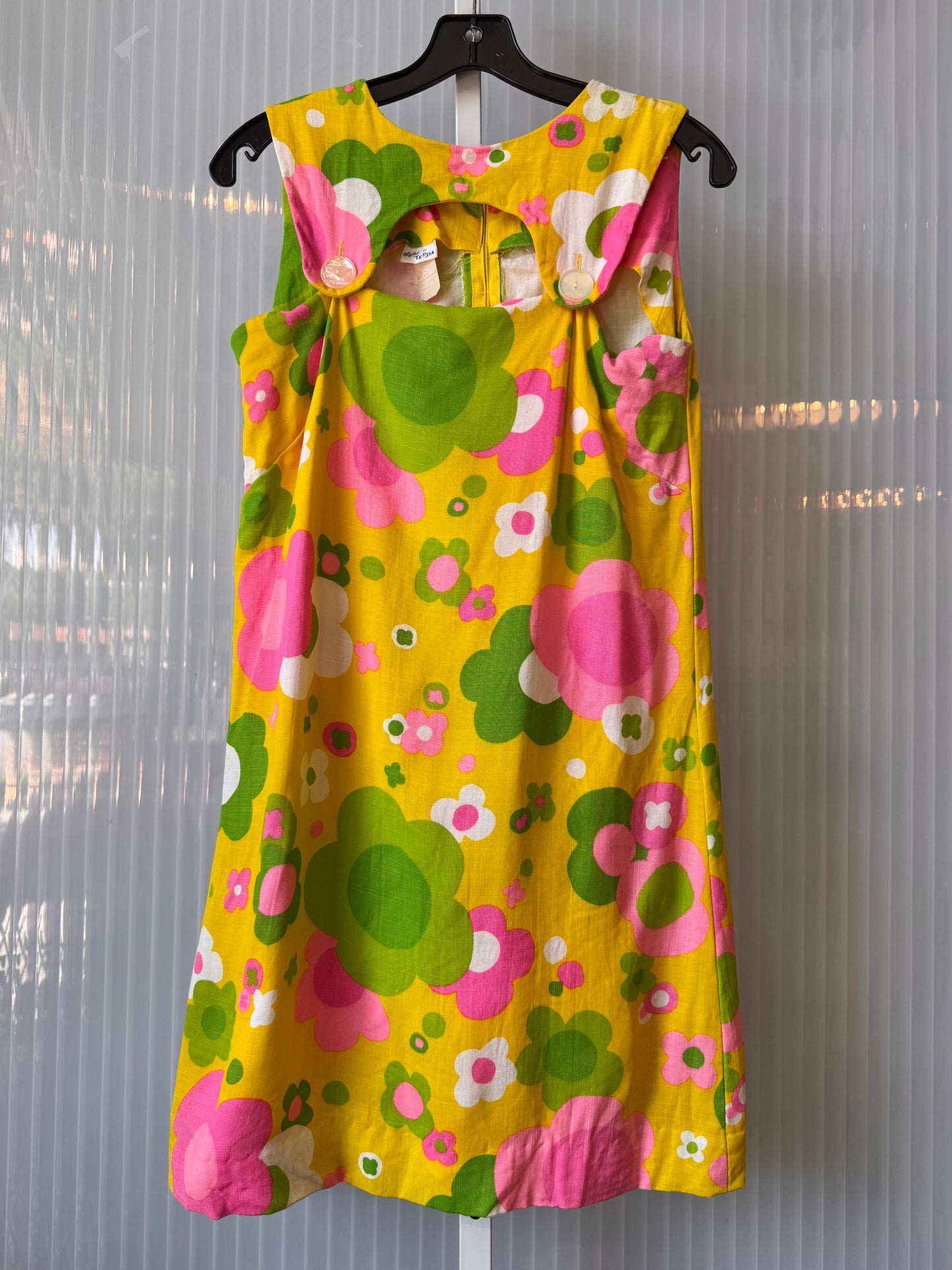1960s Yellow Pink & Green Flower Power Dress