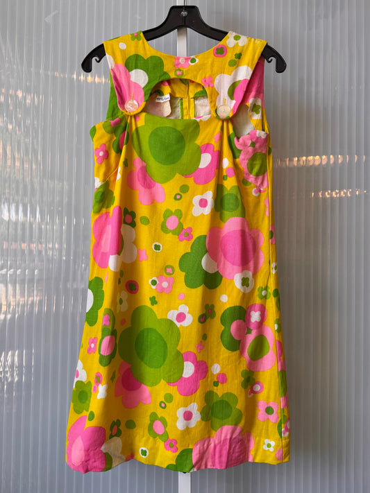 1960s Yellow Pink & Green Flower Power Dress