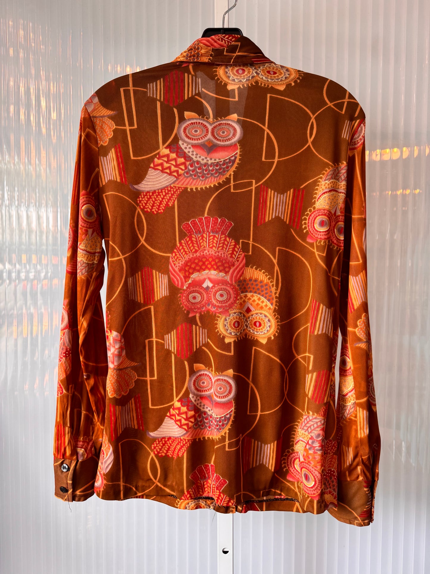 1970s Brown & Orange Point Collar Button Up Shirt