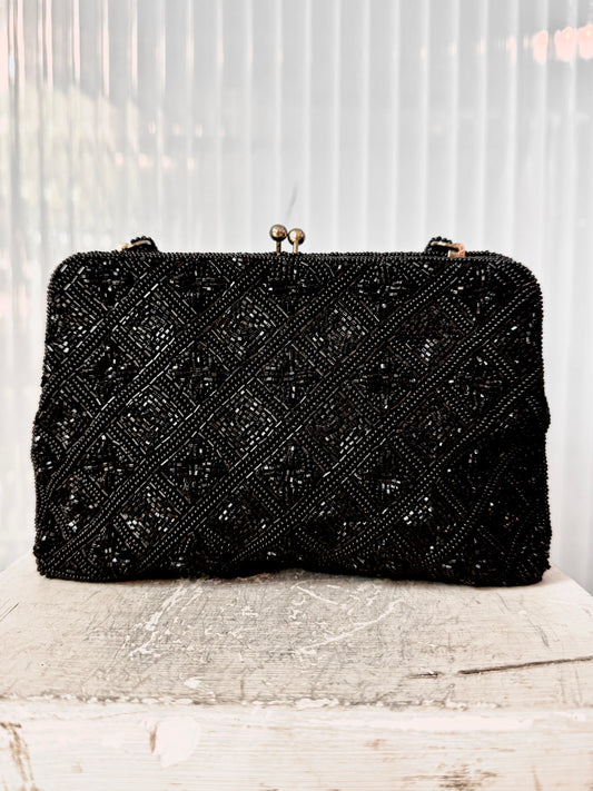1960s Black Beaded Handbag