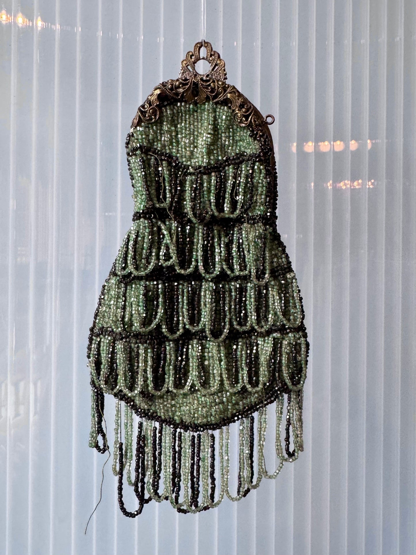 1920s Beaded Teal and Black Flapper Evening Bag