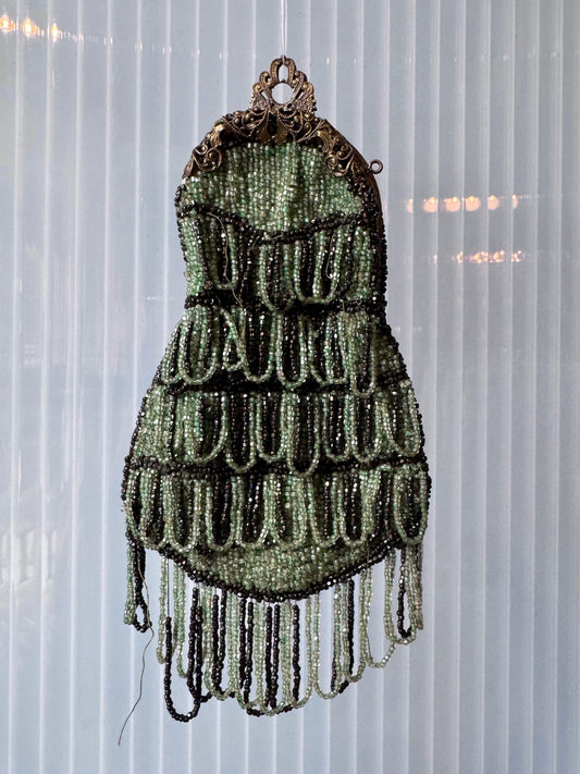 1920s Beaded Teal and Black Flapper Evening Bag