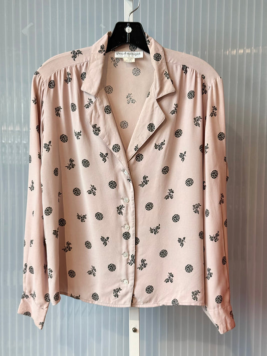 1980s Light Mauve Notch Lapel Patterned Blouse
