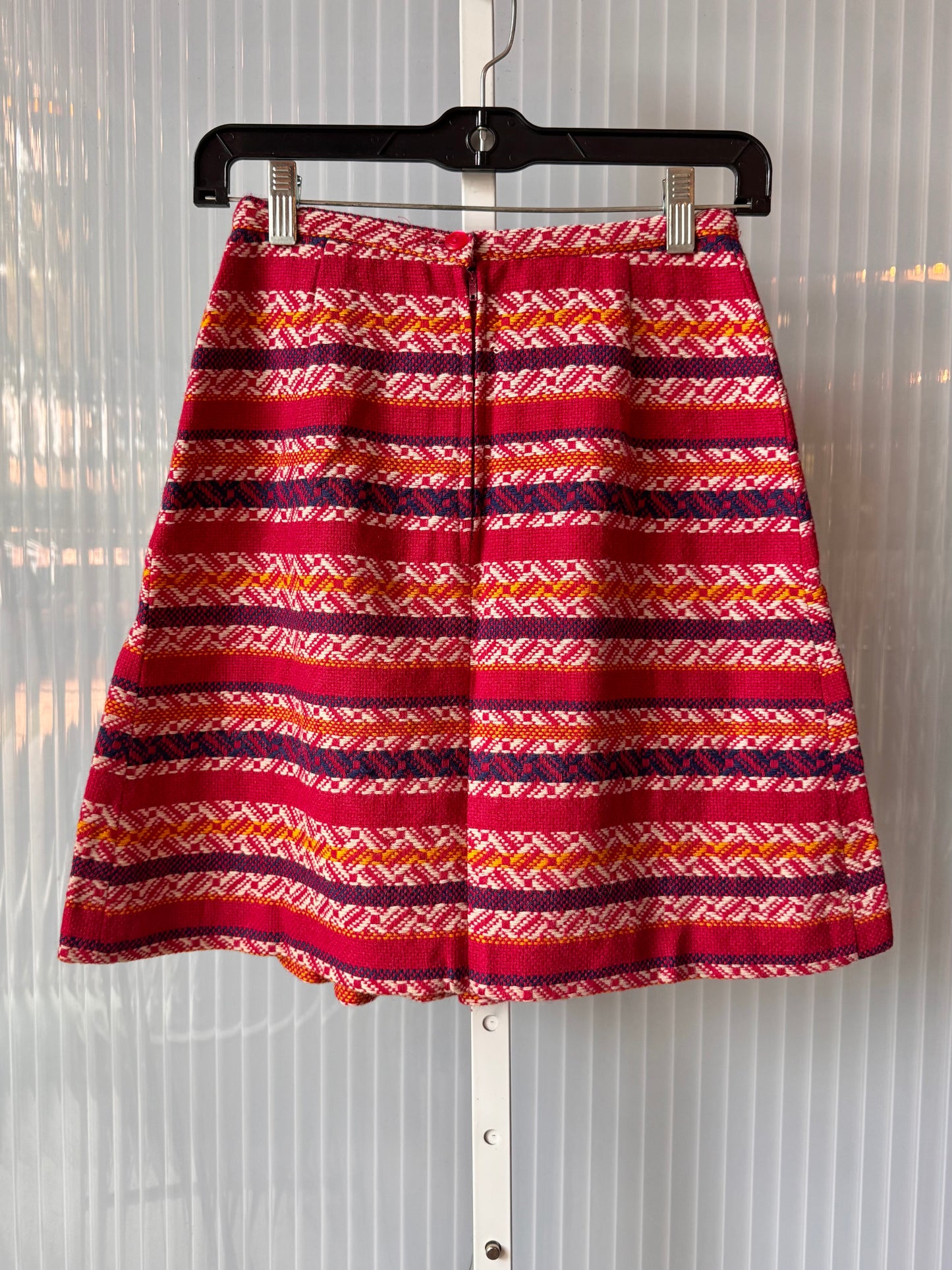 1970s Fuschia Striped Woven Wool Skirt