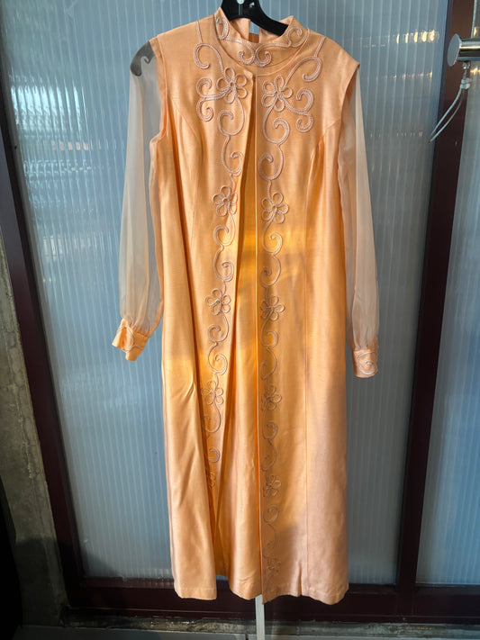 1960s Peach Hostess Dress w/ Vest