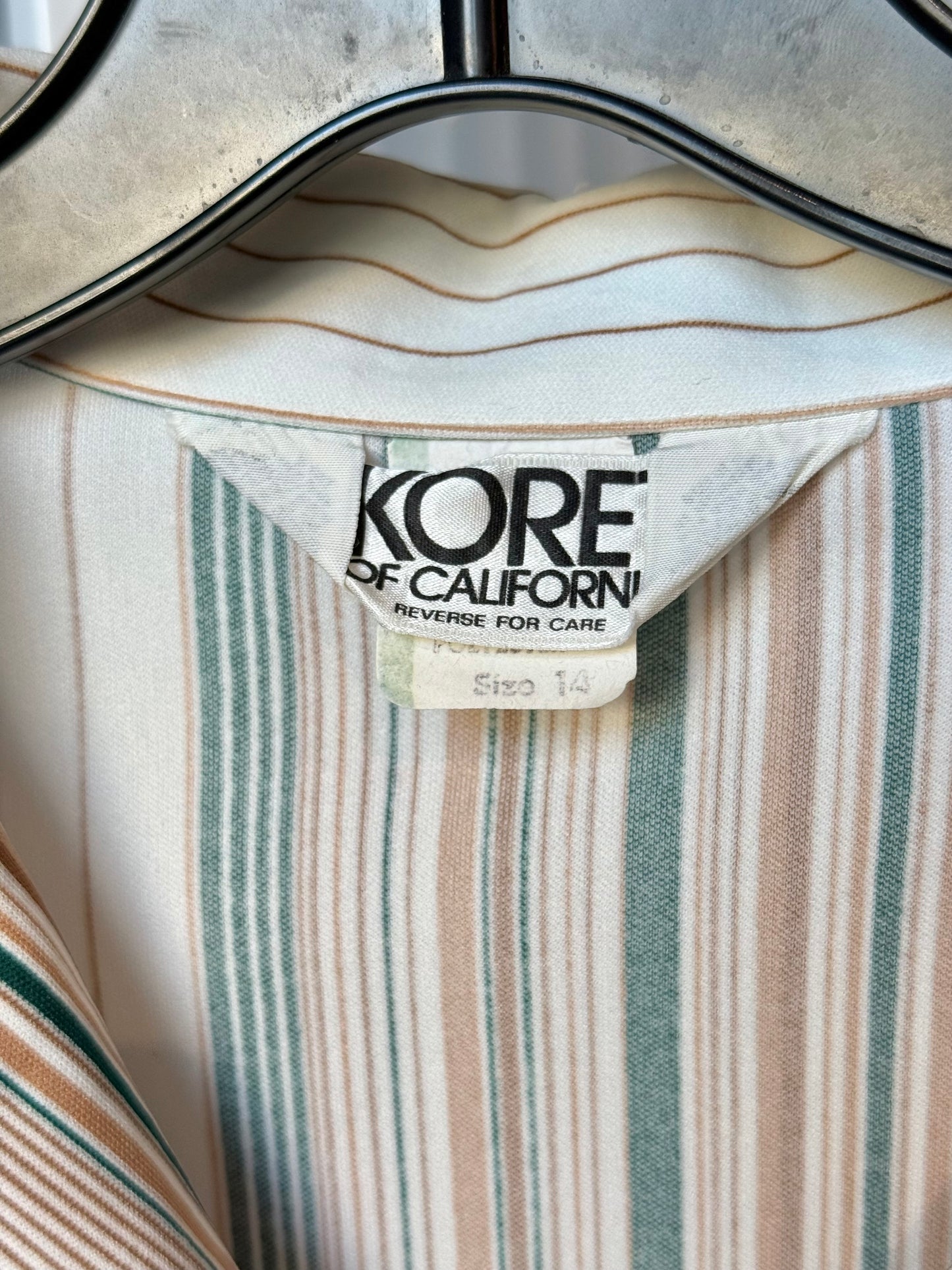 1970s Koret White and Tan Striped Collared Blouse