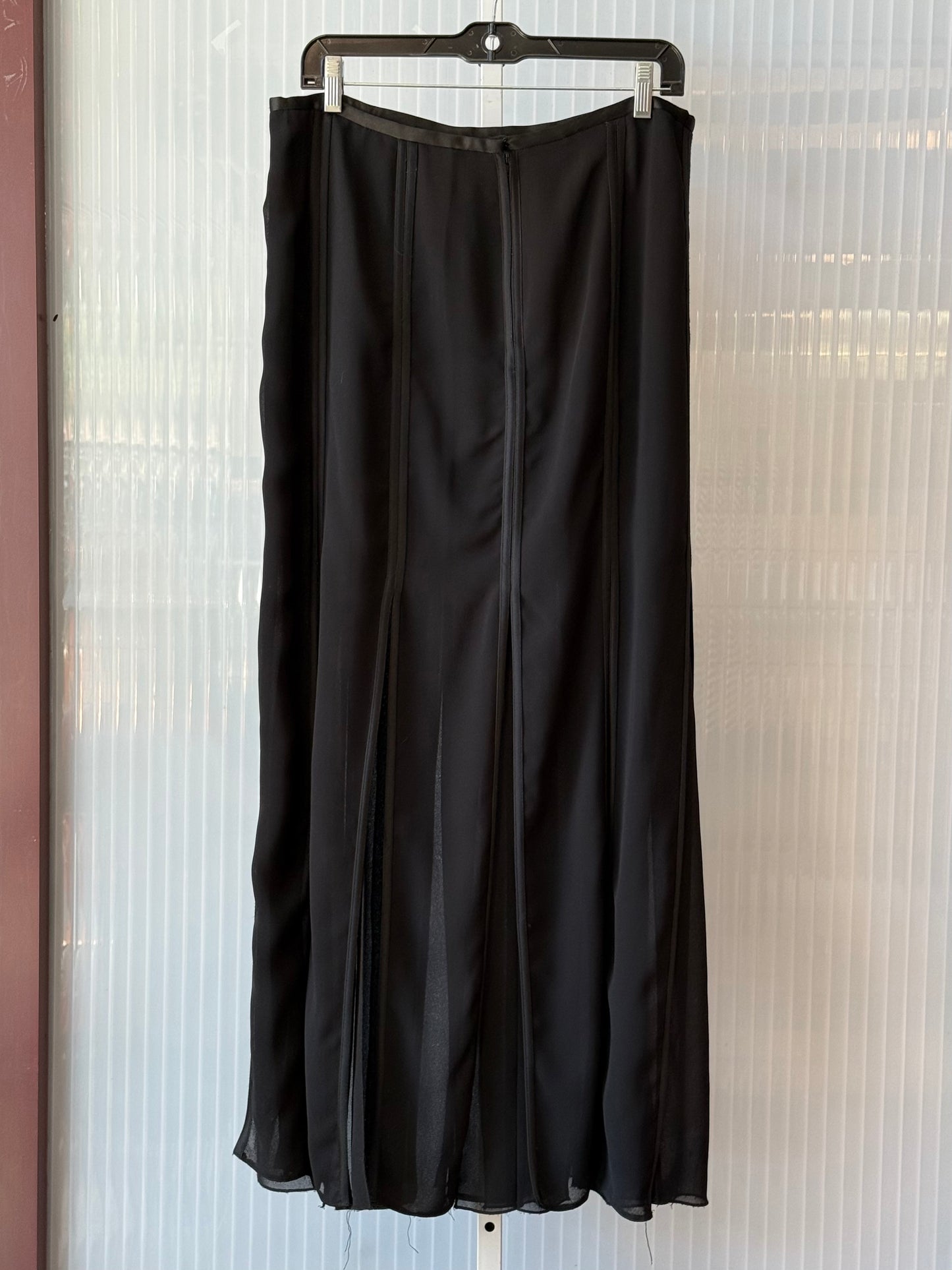 1980s Black Crepe Flowy Panel Strips Skirt