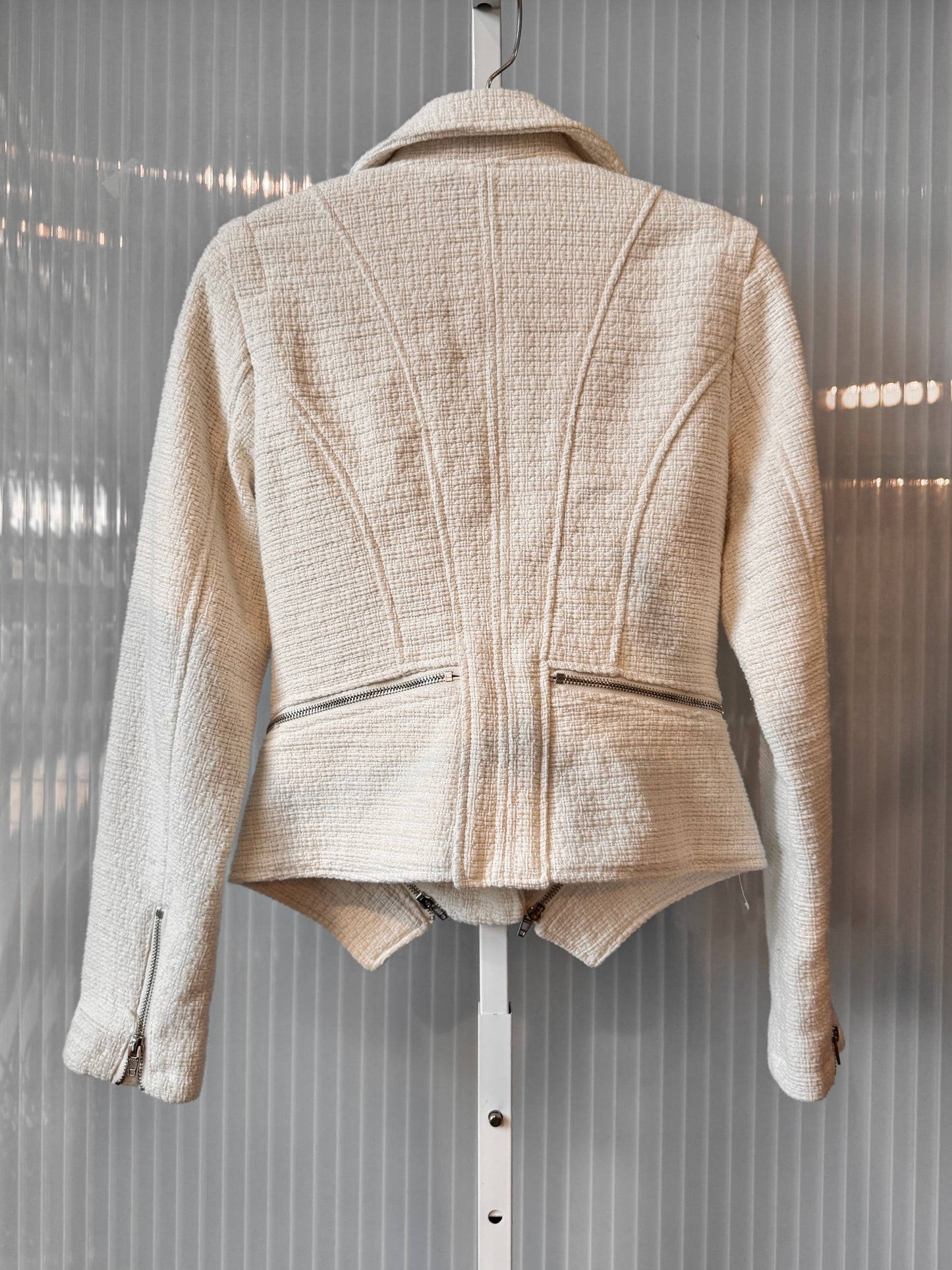 Y2k White Woven Moto Jacket