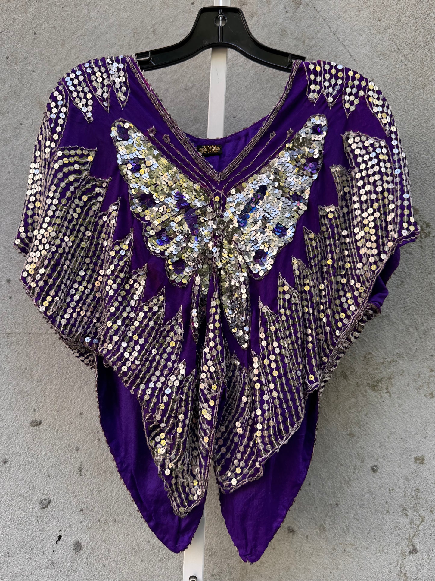 1980s Purple & Silver Sequin Butterfly Top