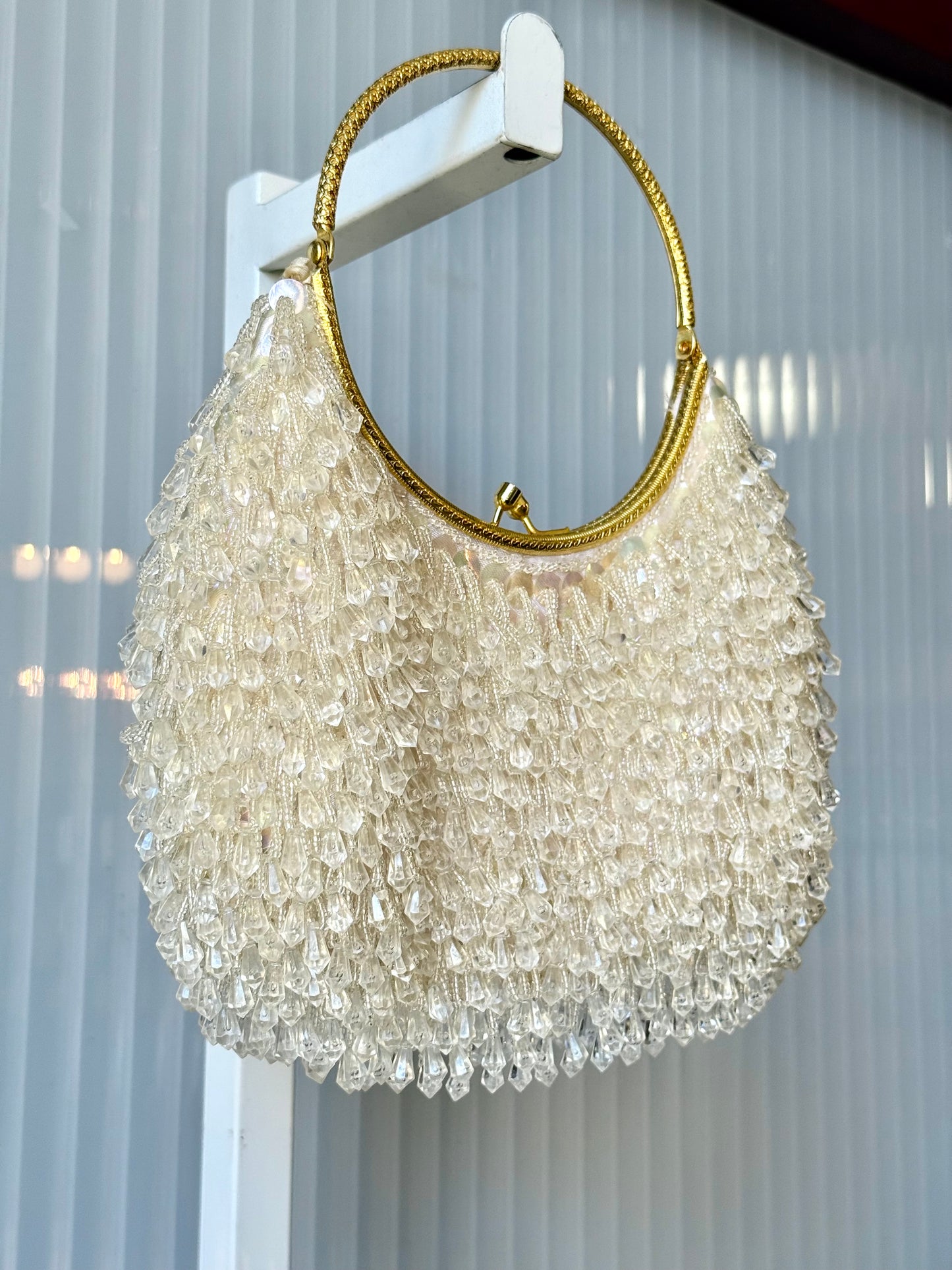 White Crystal Beaded Evening Handbag