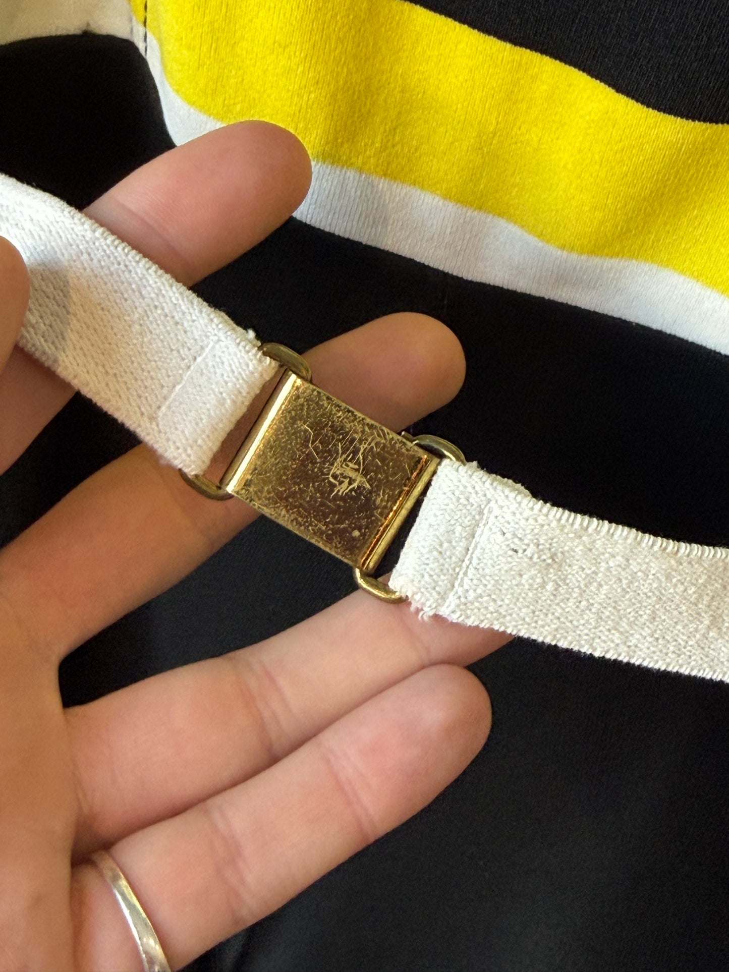 1960s Black, Yellow, & White Striped One-Piece Swimsuit