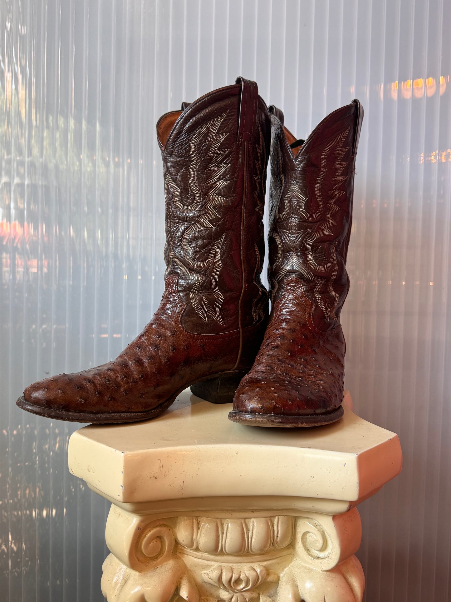 Tony Lama Brown Ostrich Leather Western Boots