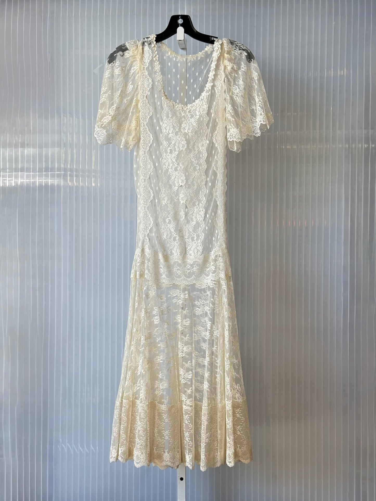 Cream Lace Drop-Waist Dress