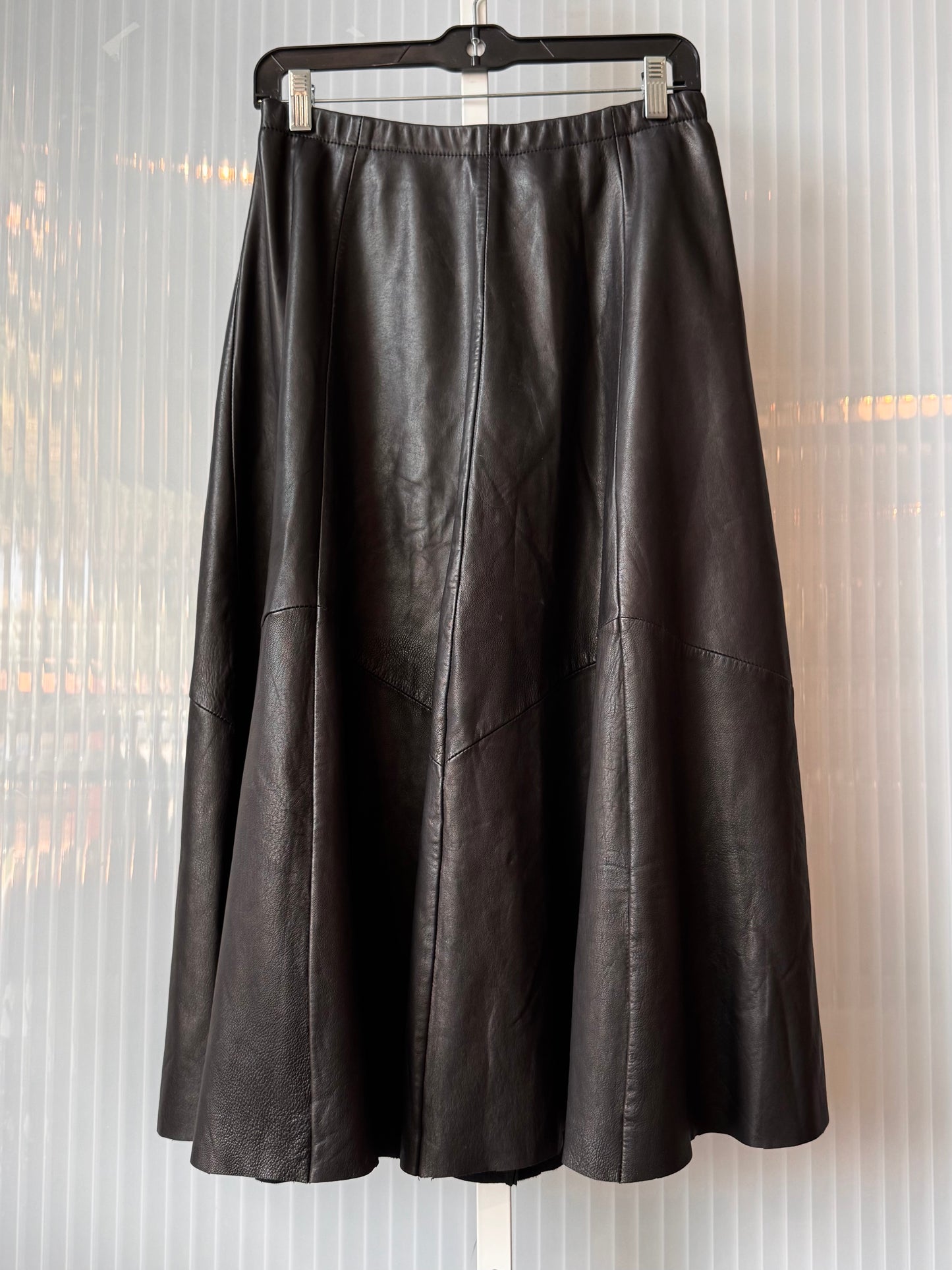 1980s Black Leather 3/4th Circle Skirt