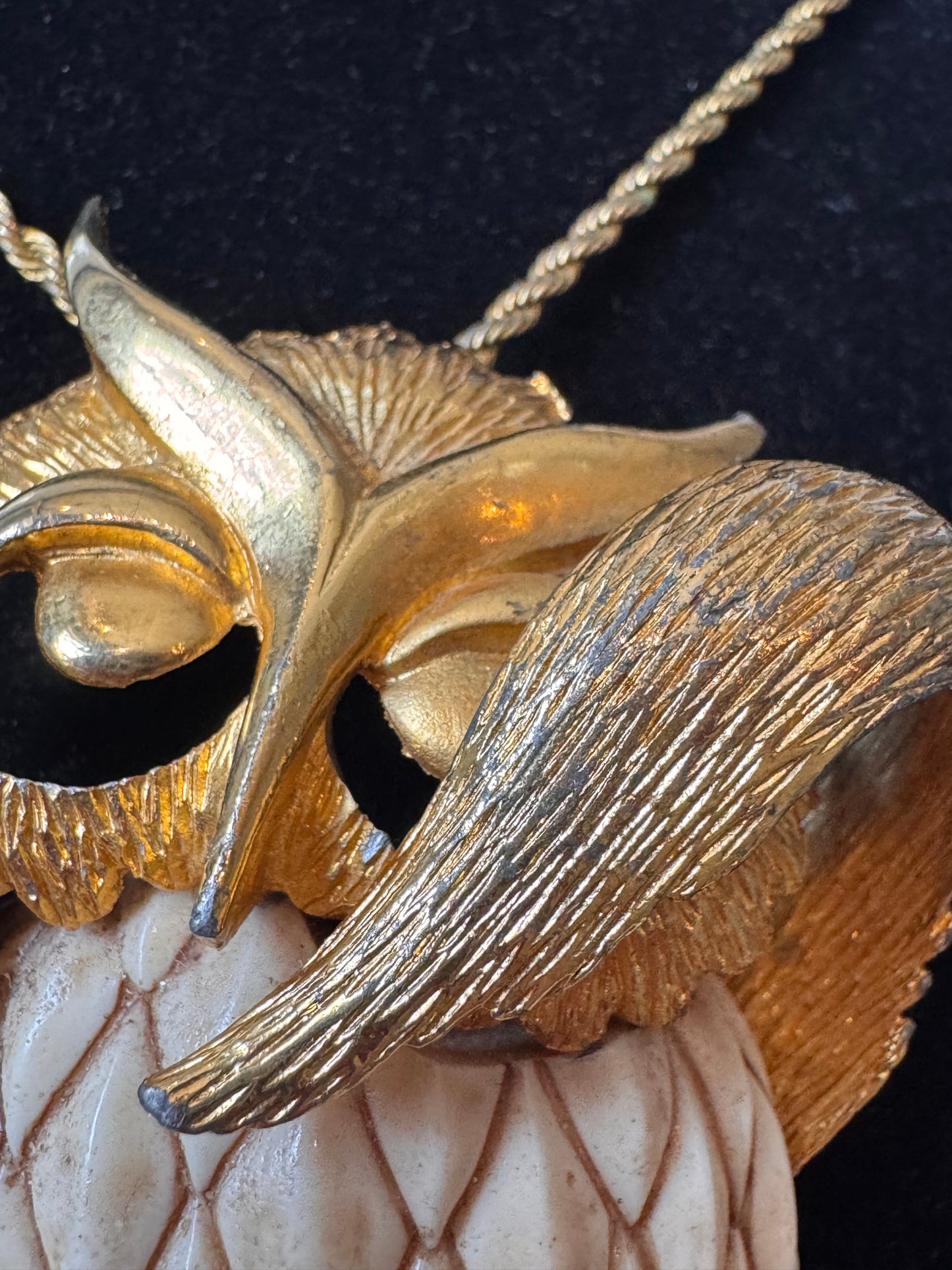 1970s Luca Razza Gold Owl Necklace Pendant
