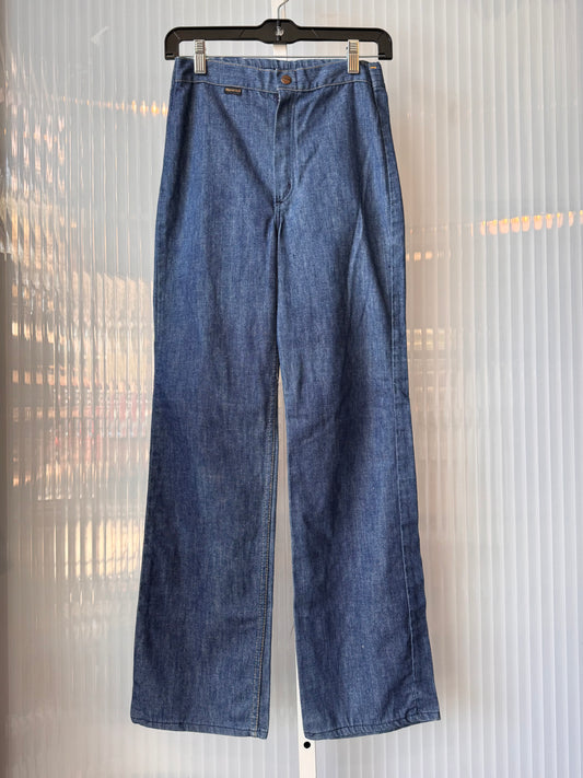 1970s Youth Chambray Pants w/ Moon Pocket Embroidery