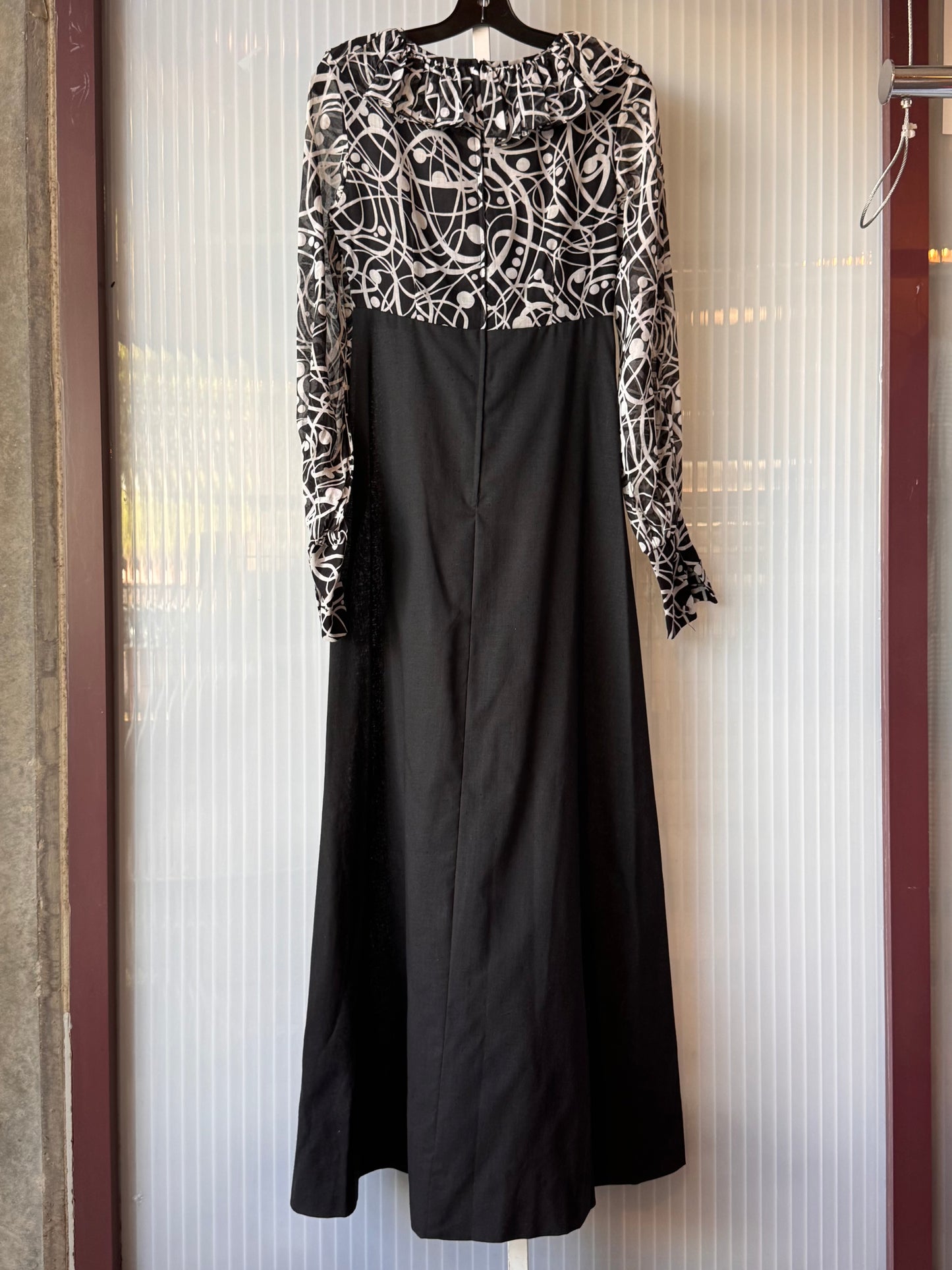 1970s Black & White Empire Waist Maxi Dress