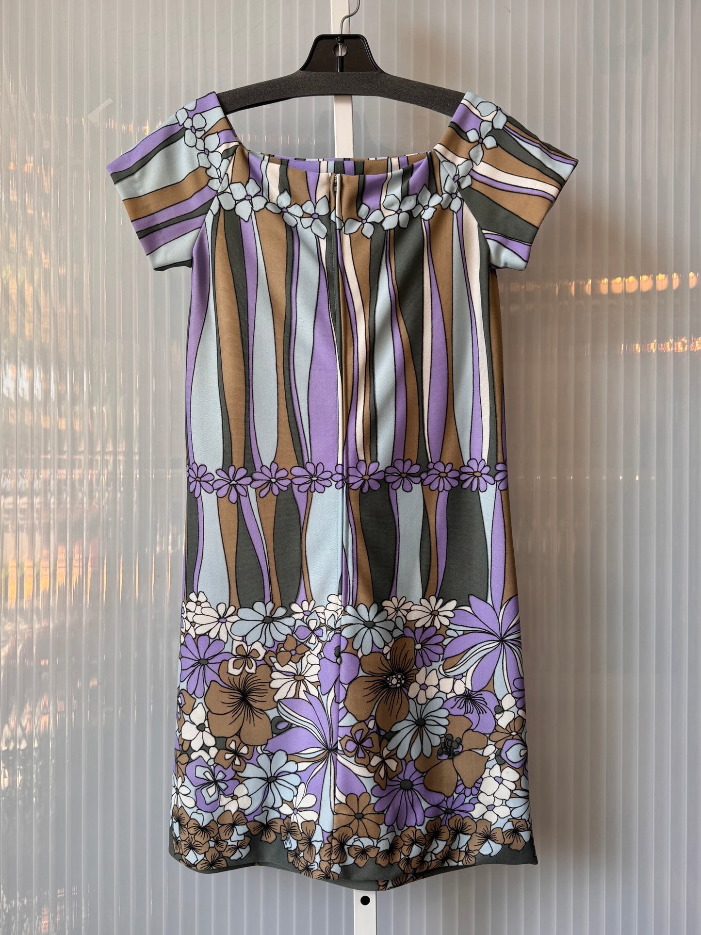 1960s Purple & Blue Floral Shift Dress