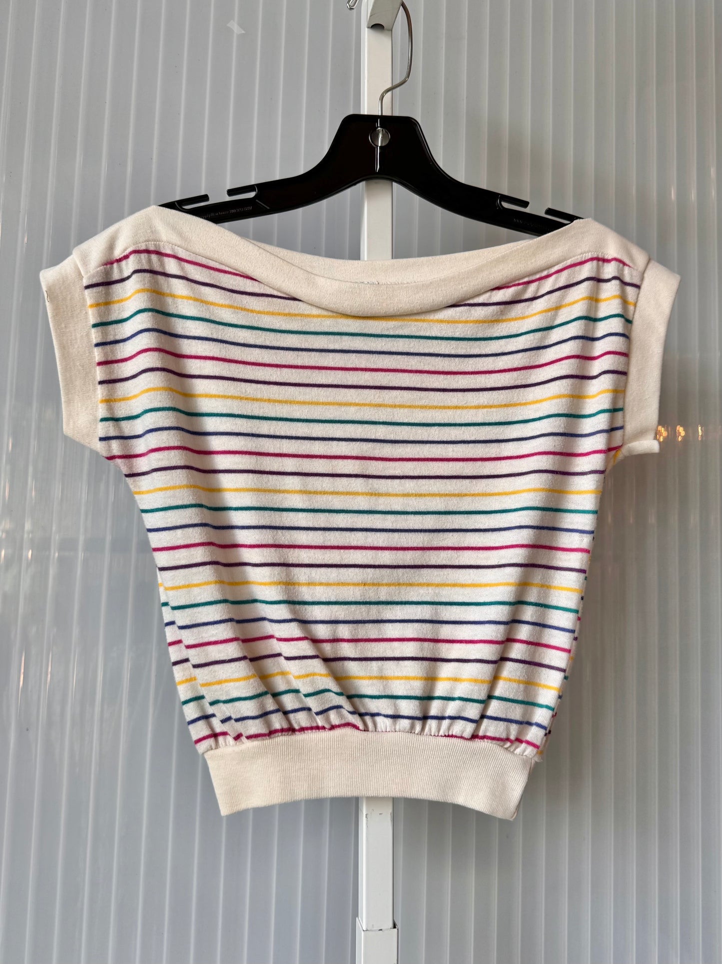 1980s White Cropped Striped T-Shirt