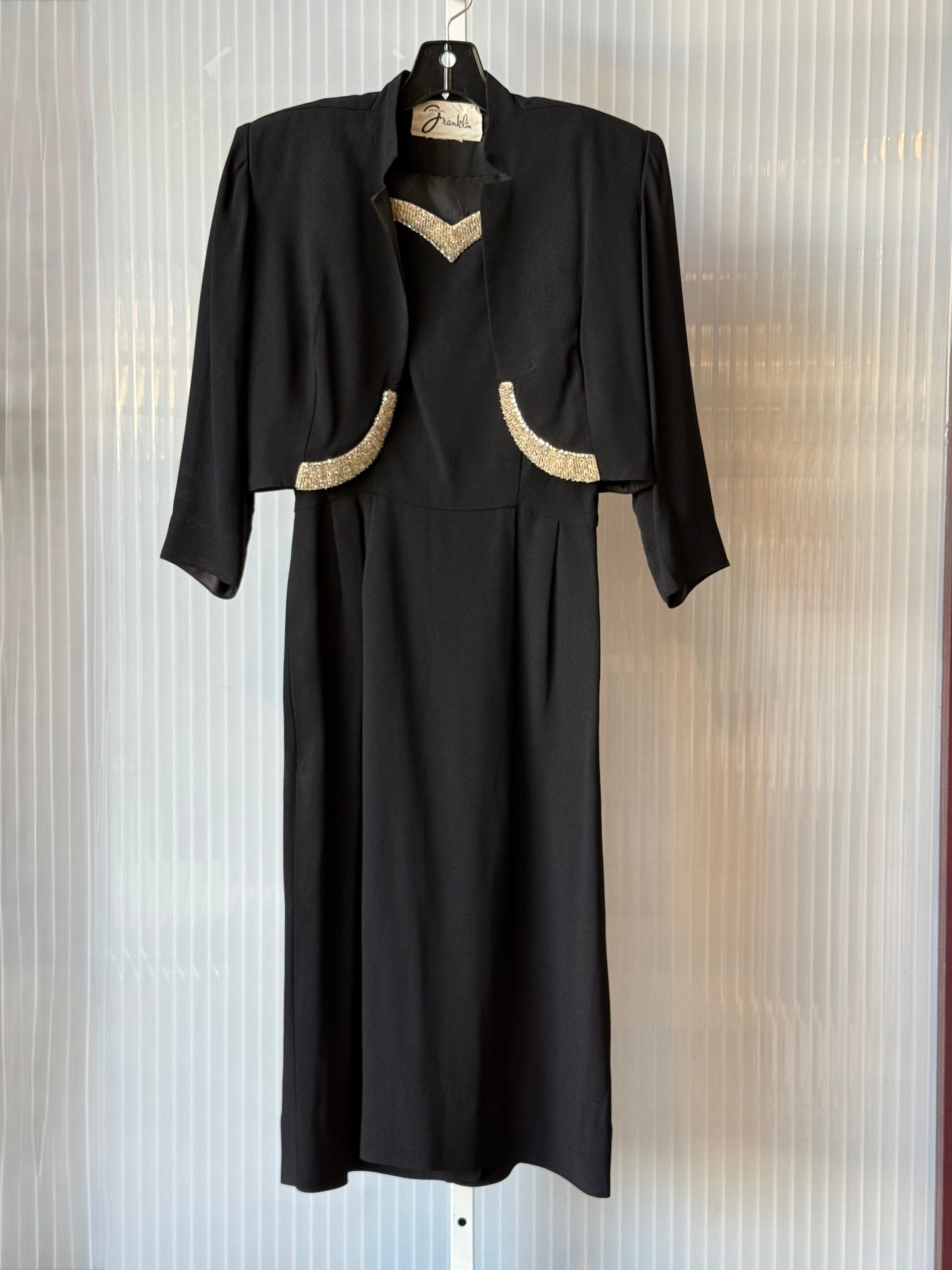 1950s Silver Beaded Black Bolero & Dress Set
