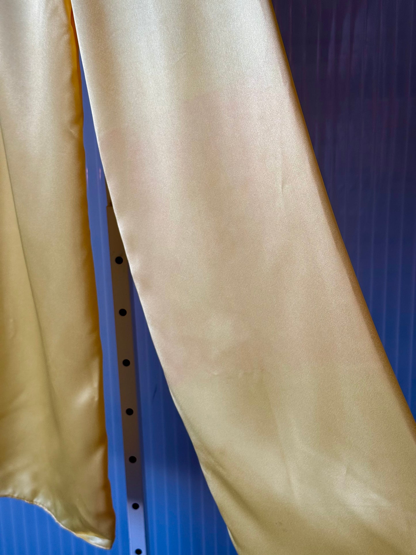 1970s Yellow Floral Sheer Ao Dai & Gold Satin Pants Set